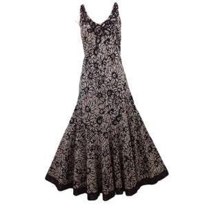 Per Una cotton sleeveless floral tan & black lace Godet dress size 8 USA